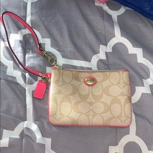 Small Coach Zipper Wristlet with Pink Details